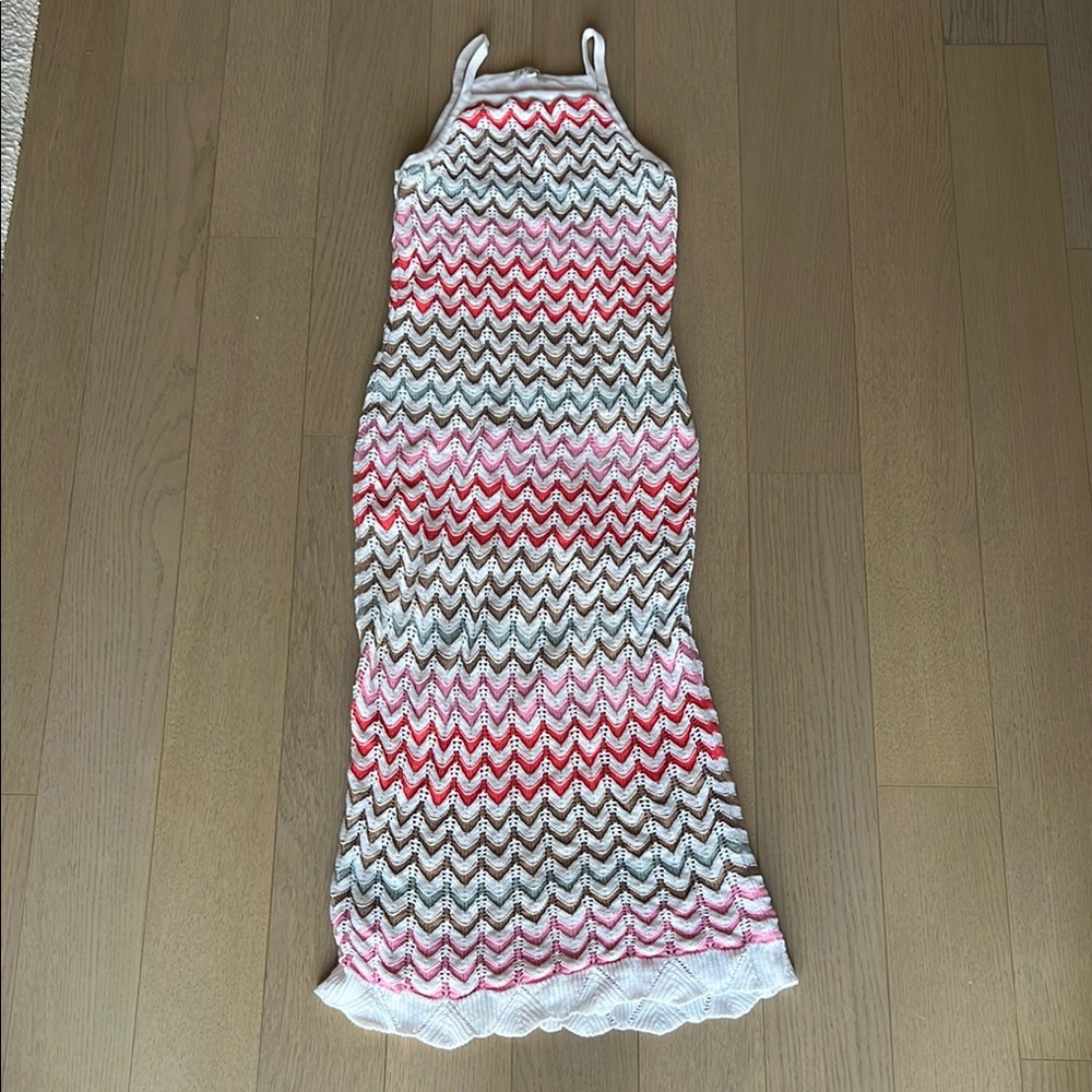 Z Supply Pink and White Ruffled Bodycon Sweater Dress - Picture 1 of 7